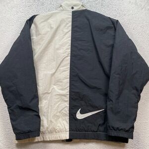 Nike Jacket Vintage Mens XL Big Swoosh Quilted Black White Full Zip